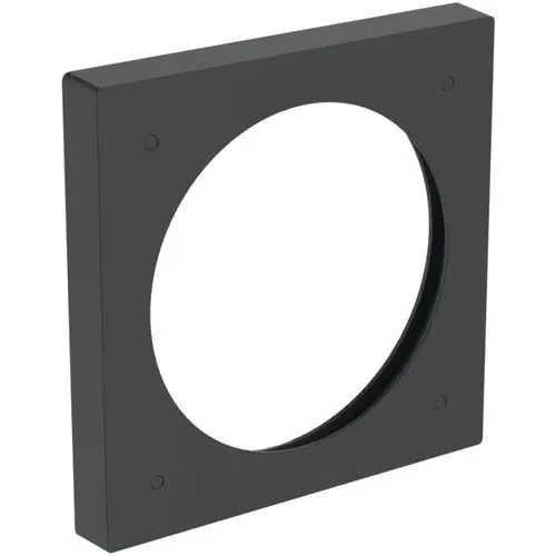 Schwarzer Distanzrahmen mit quadratischer Form und einem runden Ausschnitt in der Mitte, hergestellt von Ideal Standard. Befestigungslöcher sind sichtbar.